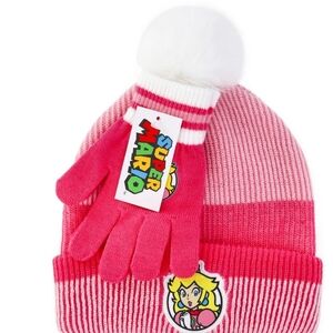 Princess Peach Girl's Beanie Hat and Gloves Set, 2-Piece